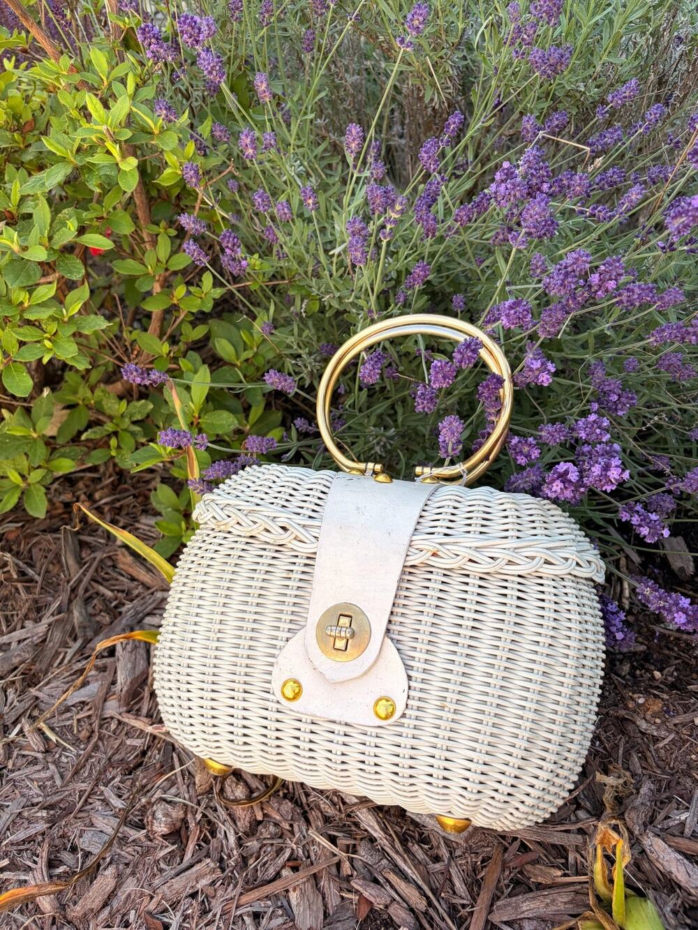Vintage Wicker Bamboo Handle Handbag